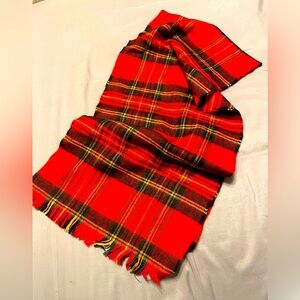 Vintage Red Plaid Tartan 100% Lambswool Fringe Scarf Imported from Argentina